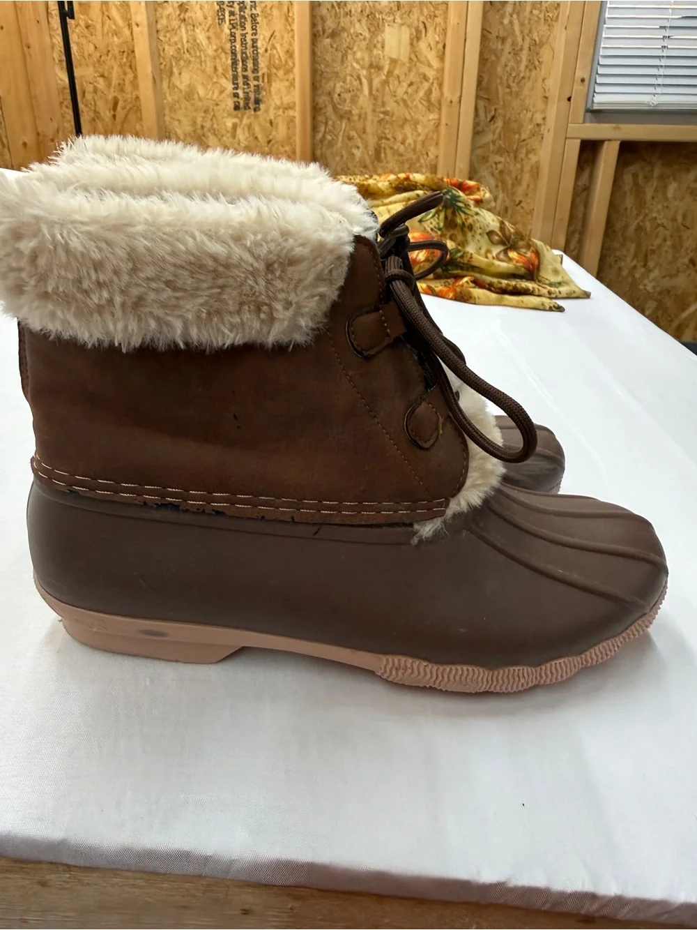 Outwoods Brown Faux-Shearling Lace-Up Duck Boots